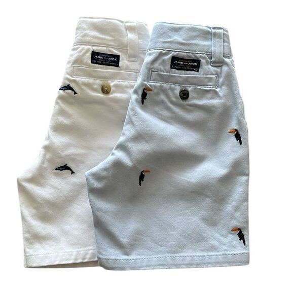 Janie and Jack Boys Toucan Twill Short Set of 2 Blue/White Nautical Size 2 T - Picture 2 of 14
